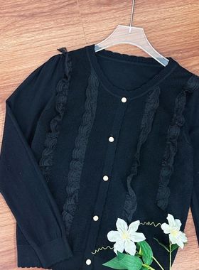 圆领长袖针织衫508166-3时尚蕾丝新款毛衣上衣打底洋气