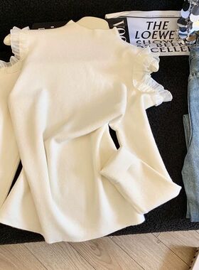 露肩高领秋冬601153-1蕾丝针织衫花边2025毛衣新款打底洋气上衣