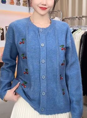 圆领新款开衫510032清新毛衣春秋温柔风外宽松短款