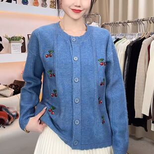 圆领新款开衫510032清新毛衣春秋温柔风外宽松短款