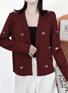 名媛新款短款512038针织开衫外套春秋设计上衣