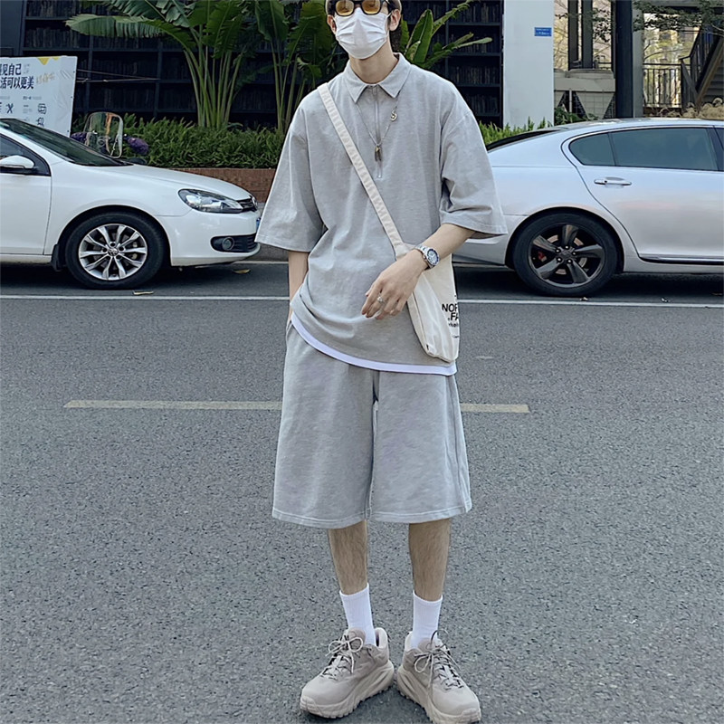 嘻哈风纯棉毛圈短裤男宽松舒适五分裤oversize过膝纯色潮牌中裤灰