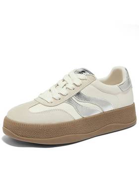 森达板鞋可可鞋女2024秋季商场同款厚底德训休闲小白鞋XBA01CM4