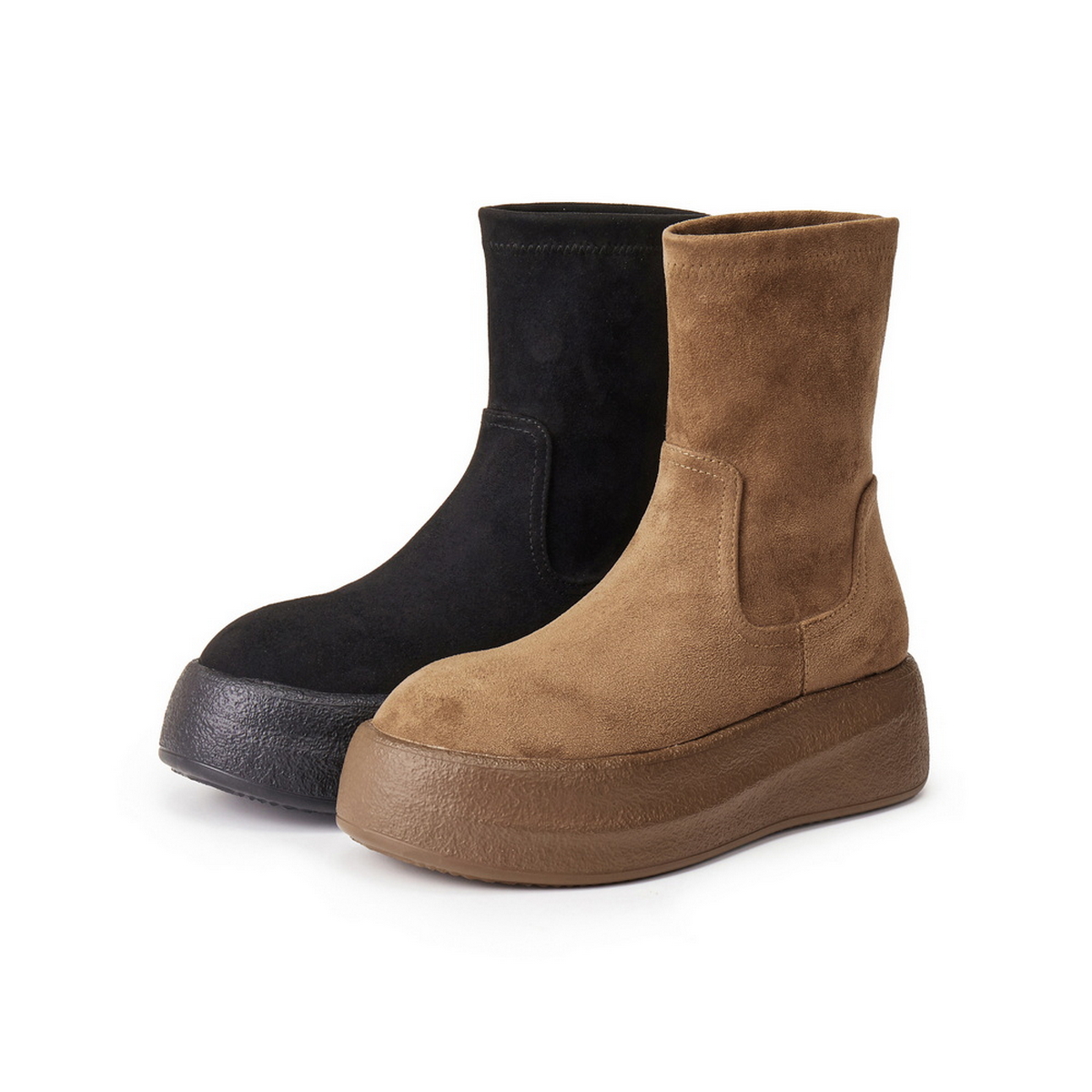 百丽女靴子复古绒面厚底弹力靴女25冬季新款显瘦瘦短靴B2821DZ5