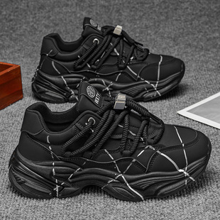 休闲百搭运动潮鞋 时尚 大码 黑色 男鞋 透气厚底跑步鞋 老爹鞋 2026新款