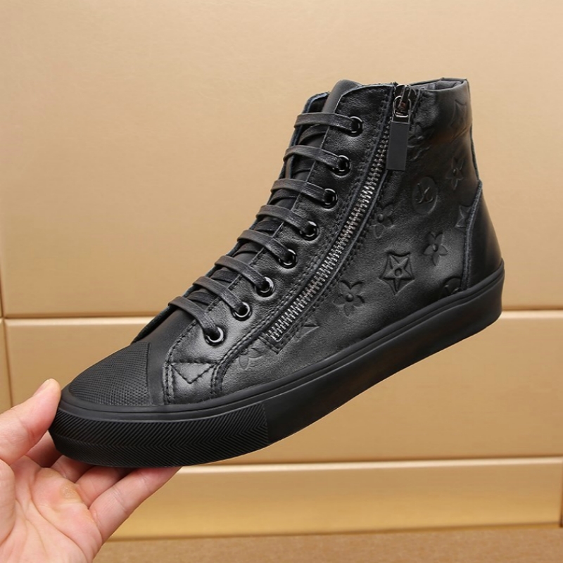 大牌男鞋秋冬季新款高帮鞋奢侈品真皮百搭潮鞋休闲板鞋保暧短靴子