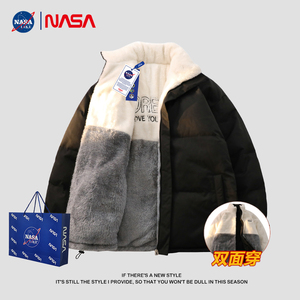 NASA秋冬季立领双面穿羽绒棉服男女款毛绒上衣潮牌情侣保暖外套