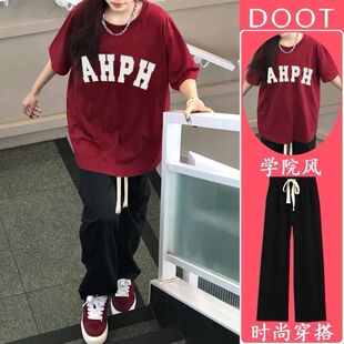 单/套装夏季爆款短袖女学生宽松T恤显瘦休闲阔腿裤网红穿搭两件套