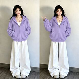 慵懒风开衫连帽卫衣男女ins超火秋冬款oversize宽松百搭拉链外套