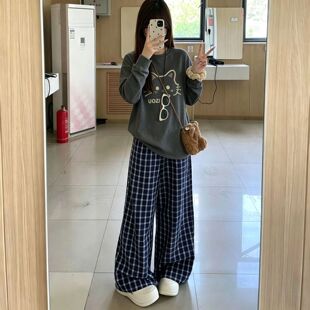 初秋穿搭套装女学生韩版宽松百搭上衣休闲直筒阔腿裤两件套ins潮