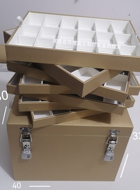 定制做翻盖固定金黄色皮革包木制带密码锁佛牌收纳高档收藏多层箱