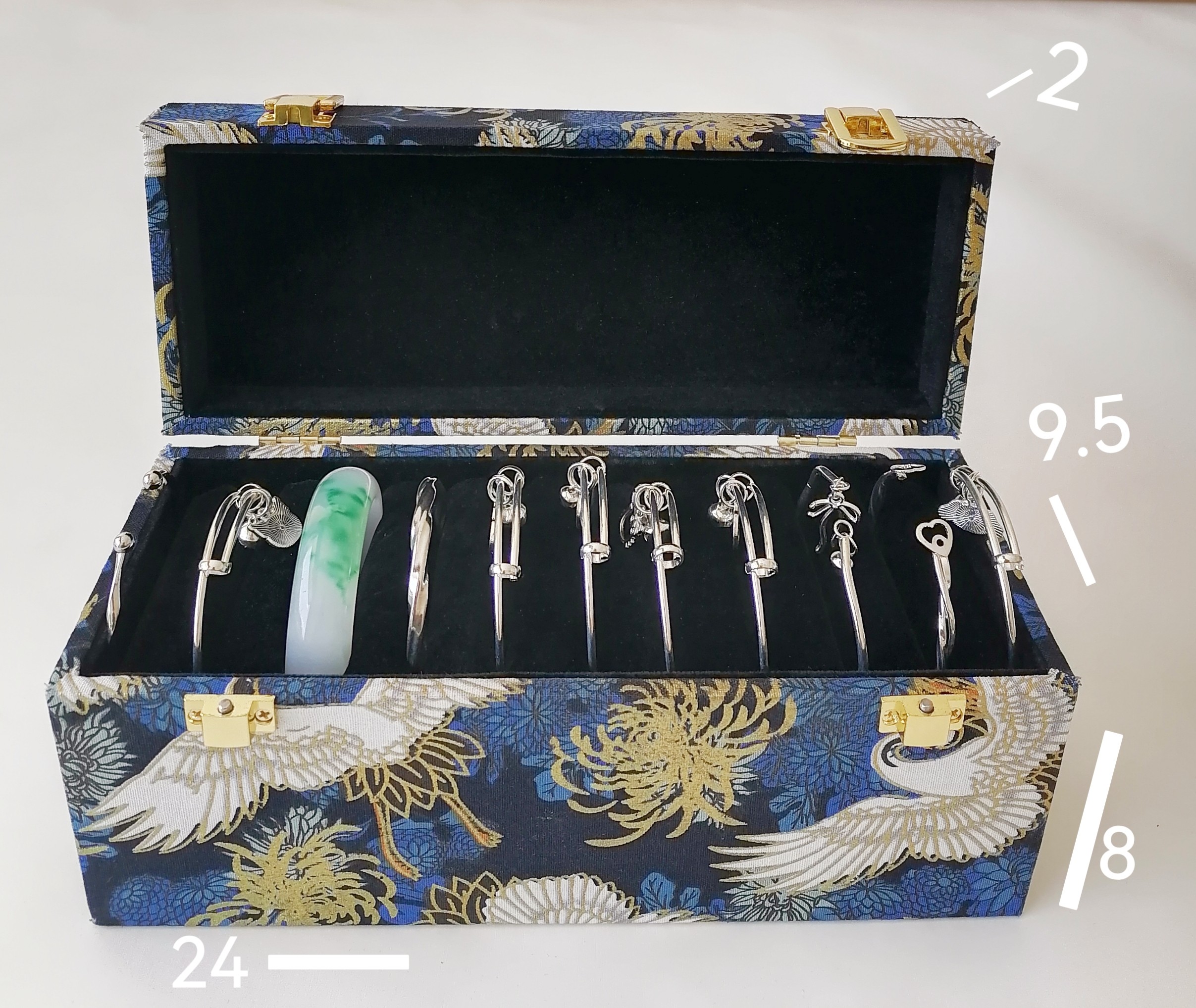 手镯翻盖固定黑布手镯箱子11位