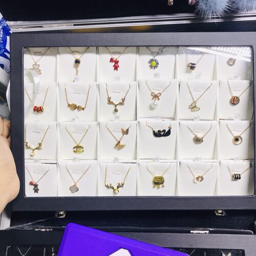 珠宝首饰项链吊坠戒指手镯耳钉首饰收纳黑白皮40位托盘展示道具架