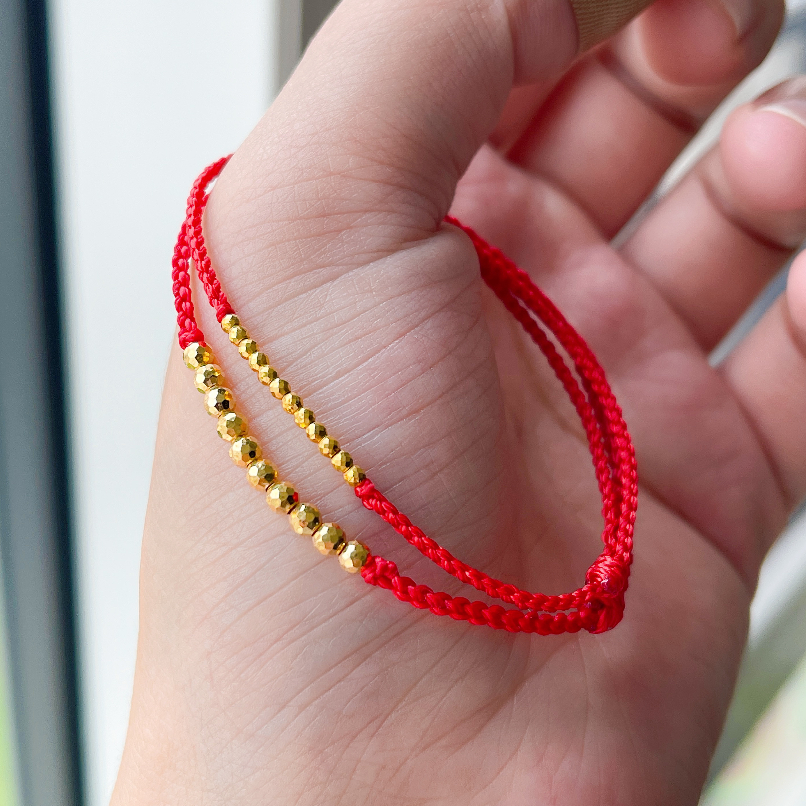 18k黄金蹦迪金珠叠戴手链本命年红绳手串女友闺蜜生日新年礼物女