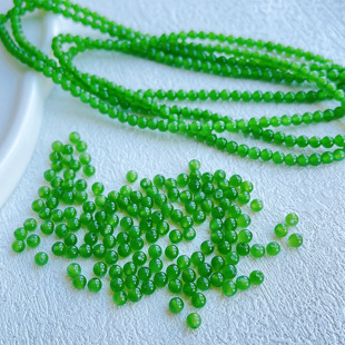 天然苹果绿色和田碧玉小米圆珠子diy配件材料锁骨项链手串精散珠