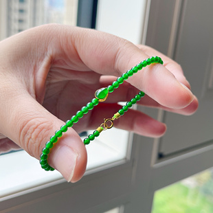 天然辣阳绿色冰种翡翠小米珠子18k黄金葫芦手链串钏新中式 可叠戴