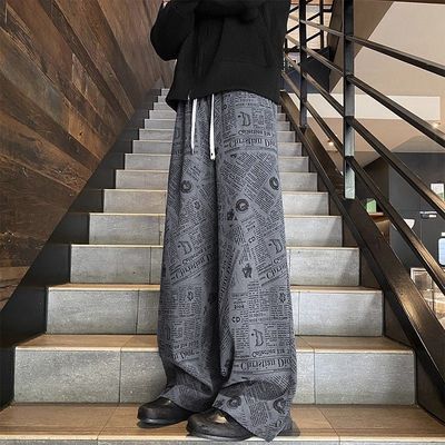 复古军绿色灯芯绒裤子男春秋季阔腿宽松直筒裤慵懒松弛感休闲长裤