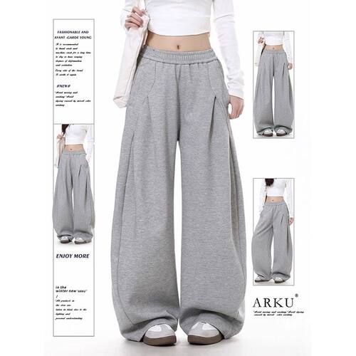 ARKU美式复古解构设计阔腿弯刀卫裤女春秋宽松爵士舞休闲运动裤子