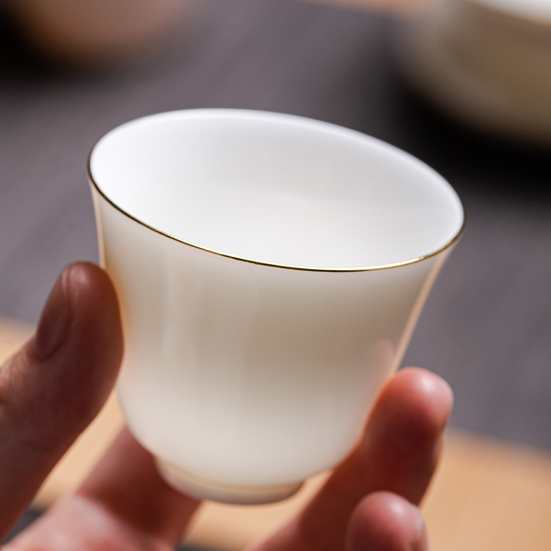德化白瓷羊脂玉茶杯个人专用茶杯陶瓷茶杯主人杯单杯品茗杯6个装