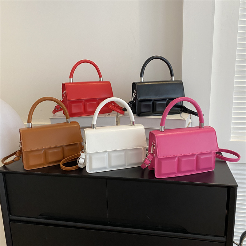 韩版时尚简约小方包秋新款纯色压花手提包立体方块bag斜挎包