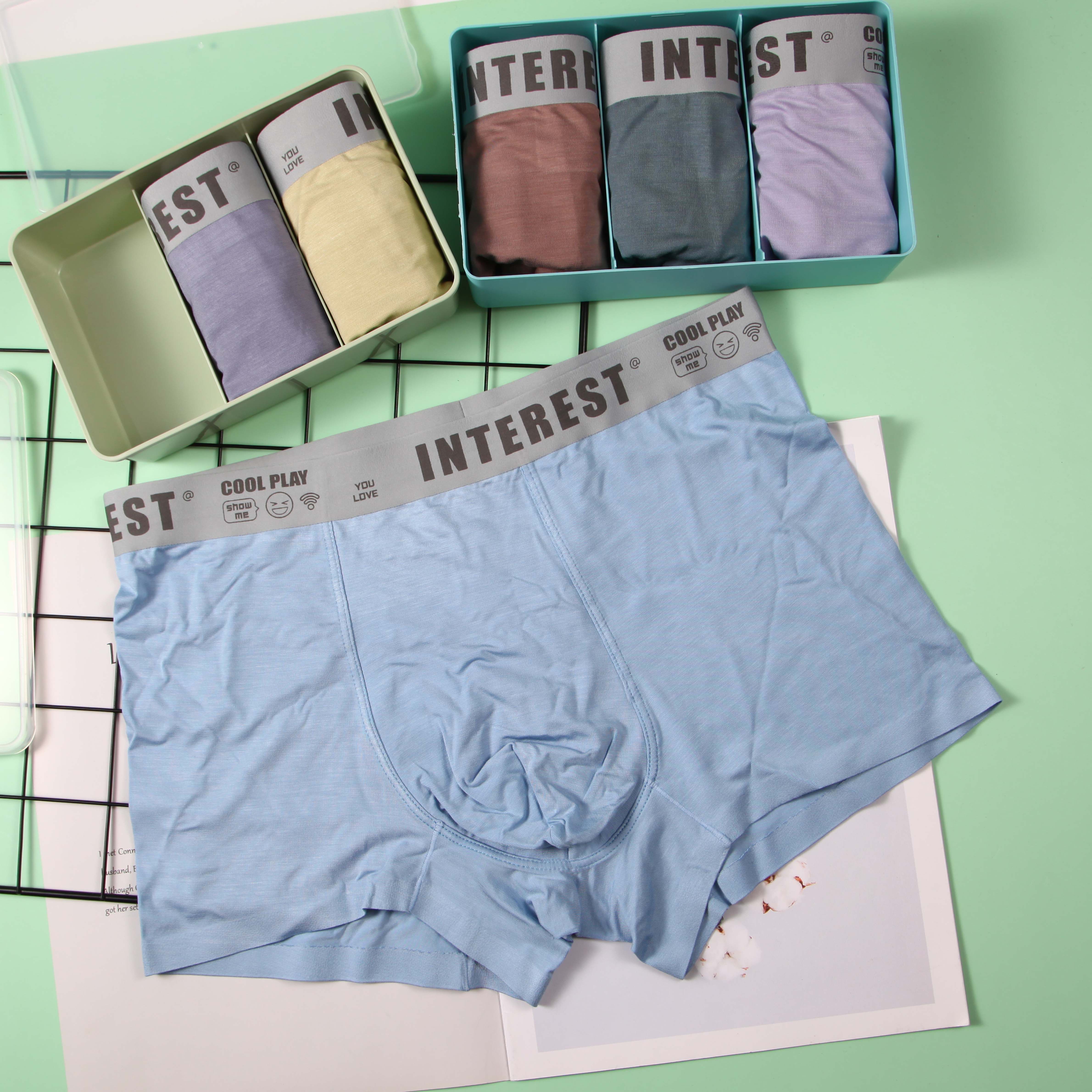 盒装莫代尔中腰男士平角裤柔软丝滑透气无痕抑菌底裆四角短裤头男,女士内衣/男士内衣/家居服,男平角内裤,淘宝优惠券,粉丝福利购,淘宝优惠卷