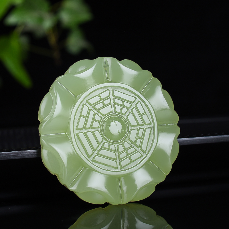 青山玉业新疆和田玉太极八8卦吊坠8卦牌玉石玉坠项链双面玉牌项链