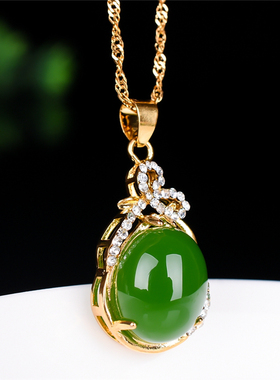 青峰玉业和田碧玉吊坠18K金镶玉吊坠男女款项坠玉坠水滴项坠水滴
