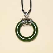 新疆和田碧玉925镶嵌平安环平安扣挂件吊坠金丝玉男女情侣款 扳指