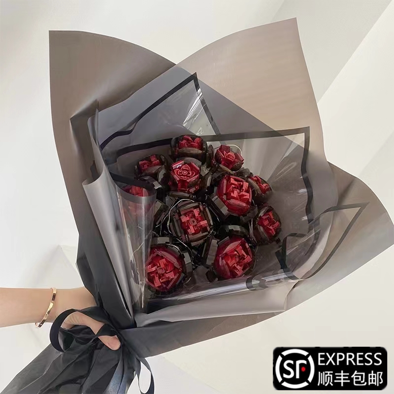 网红同款玫瑰花束积木玩具