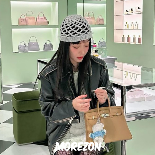 MOREZON【Brown hat Chiffon Weaving Beanie】24雪纺编制包头帽