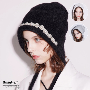 潮人优雅珍珠装 MOREZON 24秋冬新款 imagine6 饰侍女帽子 black