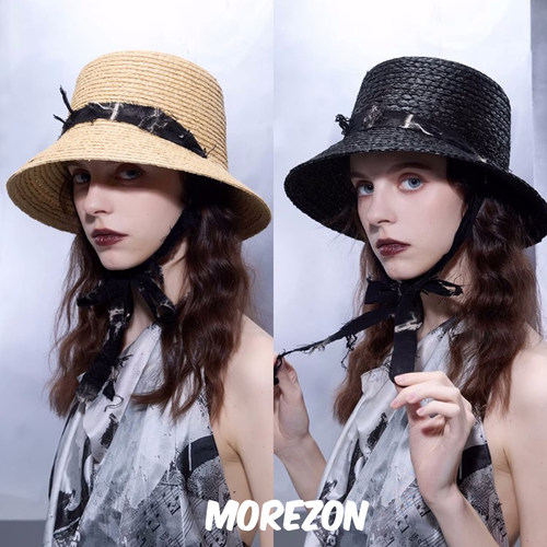 MOREZON【black imagine6】25SS春夏新款潮人休闲草编系带渔夫帽
