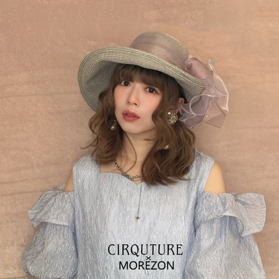 MOREZON【CIRQUTURE】日本26春夏潮人优雅彩色网纱蝴蝶结遮阳帽子