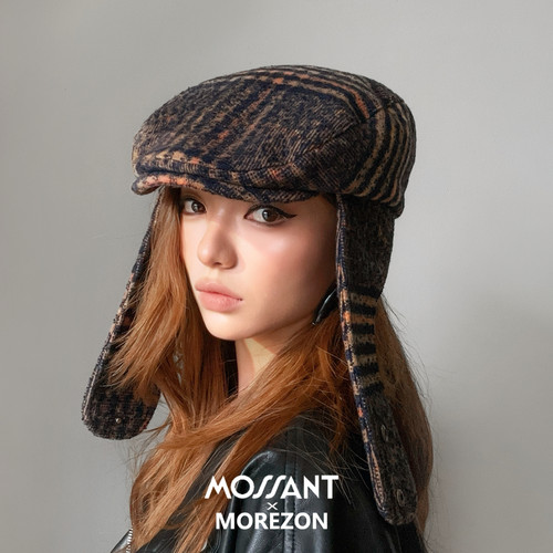 MOREZON【Mossant】26秋冬新款潮人精致休闲条纹护耳鸭舌帽前进帽
