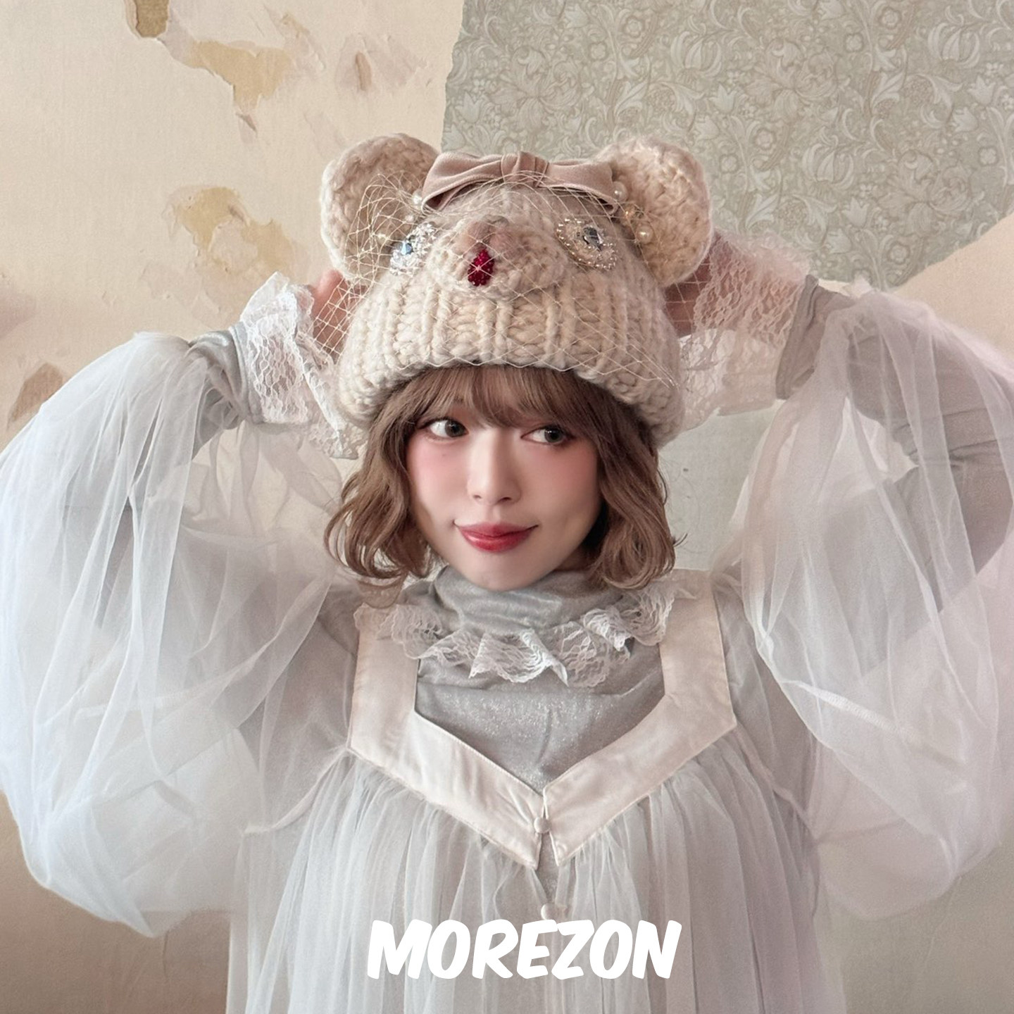MOREZON【CIRQUTURE Cozy Bear Hug】日本25秋冬粗毛线小熊针织帽