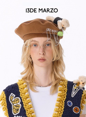 MOREZON【13DE MARZO】25AW新款小众潮人裁缝小熊毛呢贝雷帽子女