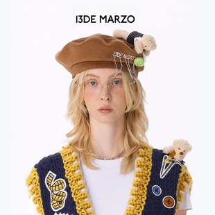 25AW新款 MARZO 小众潮人裁缝小熊毛呢贝雷帽子女 13DE MOREZON