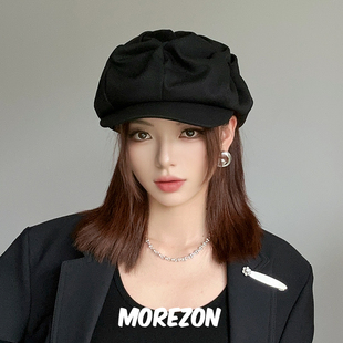 MOREZON【君君定制】潮人百搭精纺羊毛休闲黑色扭扭帽报童帽