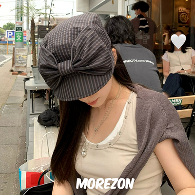 MOREZON【AWESOME NEEDS BELLBOY CAP】25SS大蝴蝶结条纹棒球帽子