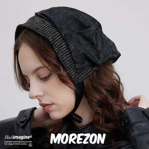 MOREZON【black imagine6】秋冬明星同款护耳绑带女婴帽侍女帽子