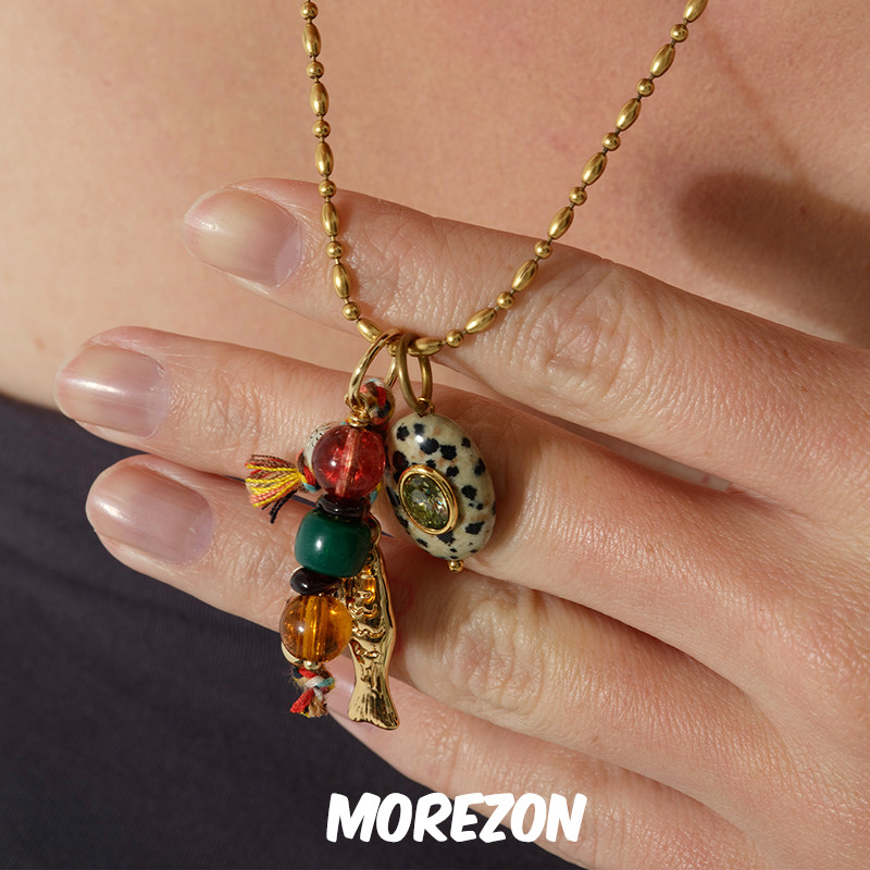 MOREZON【LAZY CIRCLES绿光鱼梦系列】24新款黑斑石畅游小鱼项链,饰品/流行首饰/时尚饰品新,项链,淘宝优惠券,粉丝福利购,淘宝优惠卷