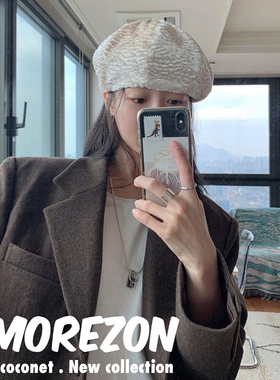 MOREZON【AWESOME NEEDS PUFFY BERET】羊毛呢千鸟格纹潮人贝雷帽