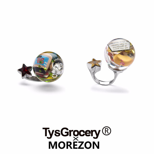 MOREZON【TysGrocery】26春夏新款潮人个性漫画碎片琥珀球戒指女