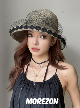 MOREZON【ETRE PAR LEE】25SS春夏潮人网纱蕾丝花边装饰大檐草帽