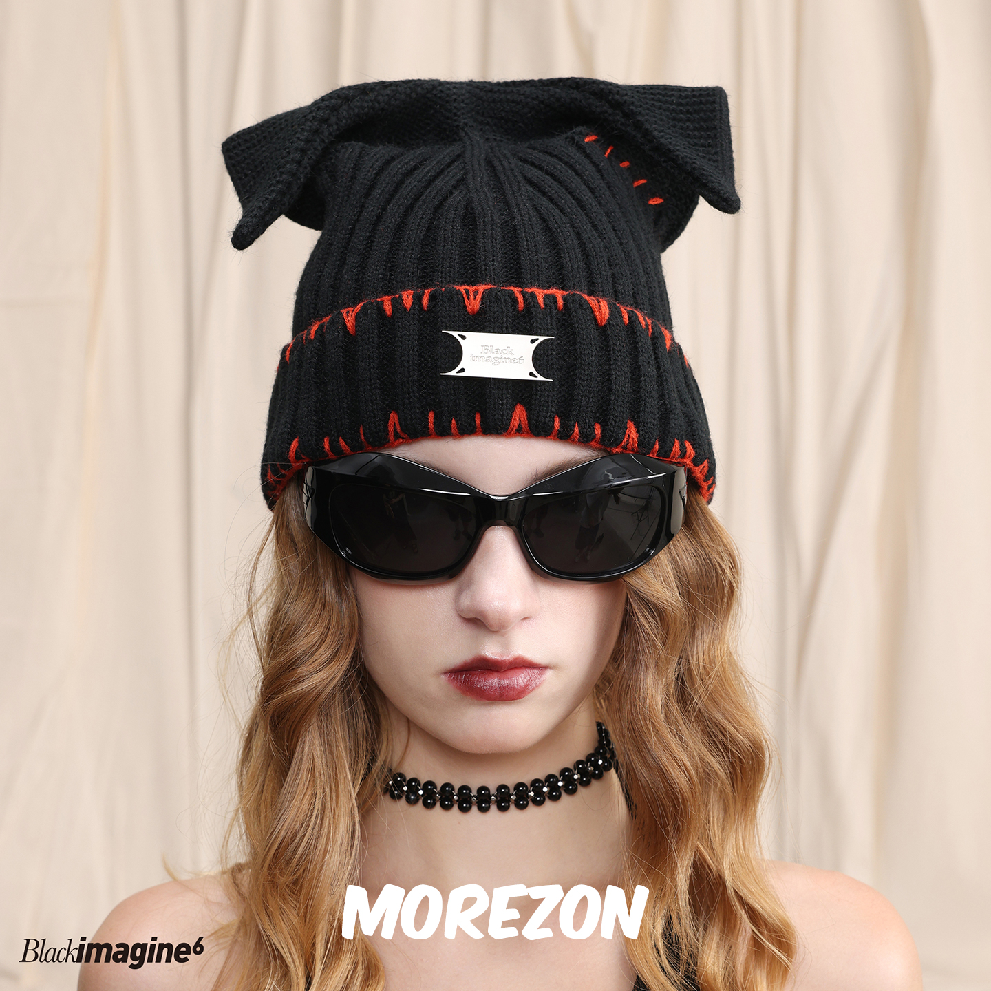 MOREZON【black imagine6】25AW秋冬潮人手工缝线猫耳朵毛线帽子