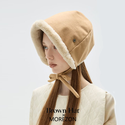 MOREZON【Brown hat Italian Wool Bonnet】26秋冬新款系带侍女帽