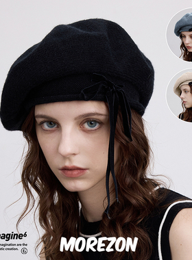 MOREZON【black imagine6】24秋冬新款潮人百搭蝴蝶结羊毛贝雷帽