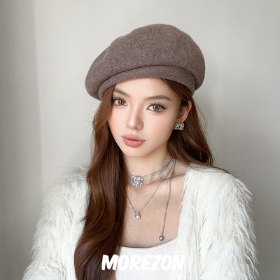 MOREZON【君君定制】秋冬潮人休闲百搭精致羊毛呢简约纯色贝雷帽