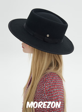 MOREZON【Brown hat Pork-Pie Flat Top Hat】25AW秋冬毛呢礼帽女