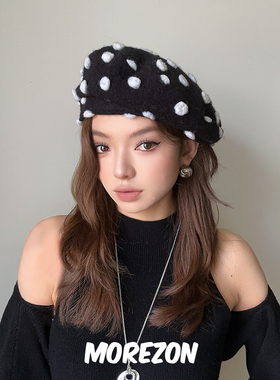 MOREZON【ETRE PAR LEE】25AW秋冬新款潮人休闲黑白波点贝雷帽子